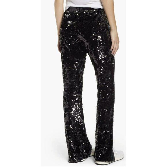 New Pam & Gela Black Sequin Flared Velour Pants Medium Mirror Ball Theme - Picture 3 of 9